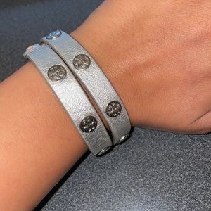 Tory Burch Double Wrap Silver Bracelet